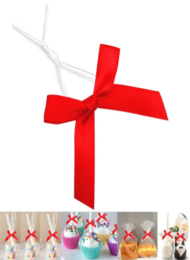 GUIFIER 50 Pack 3" Red Ribbon Twist Tie Bows, Pre Tied Bows for Gifts, Bow Ties for Bags, Twist Bows for Treats, Bow Twist Ties, Ribbon Bows with Twist Ties, Pretied Bows for Lollipops, Cake Pops - Image 1